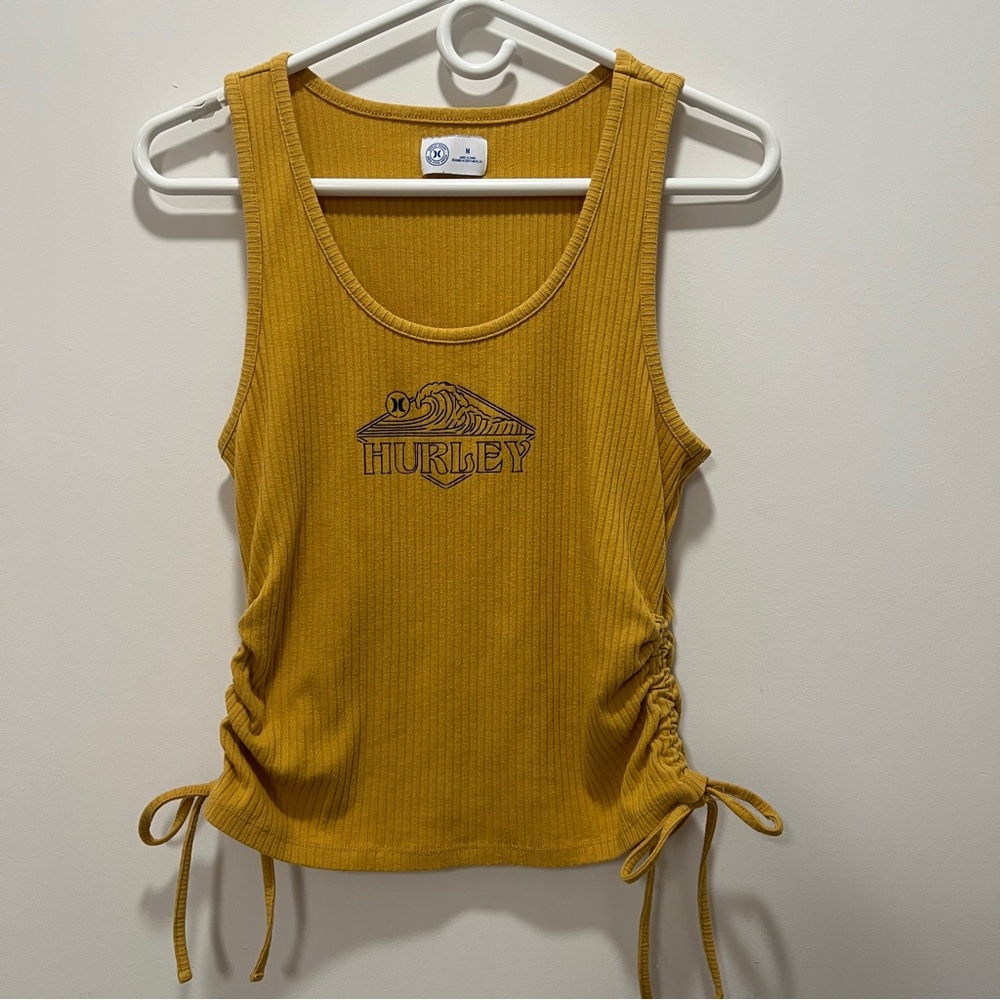 Hurley Women’s Medium Golden Yellow Mustard Tank Top Side Ties Cropped